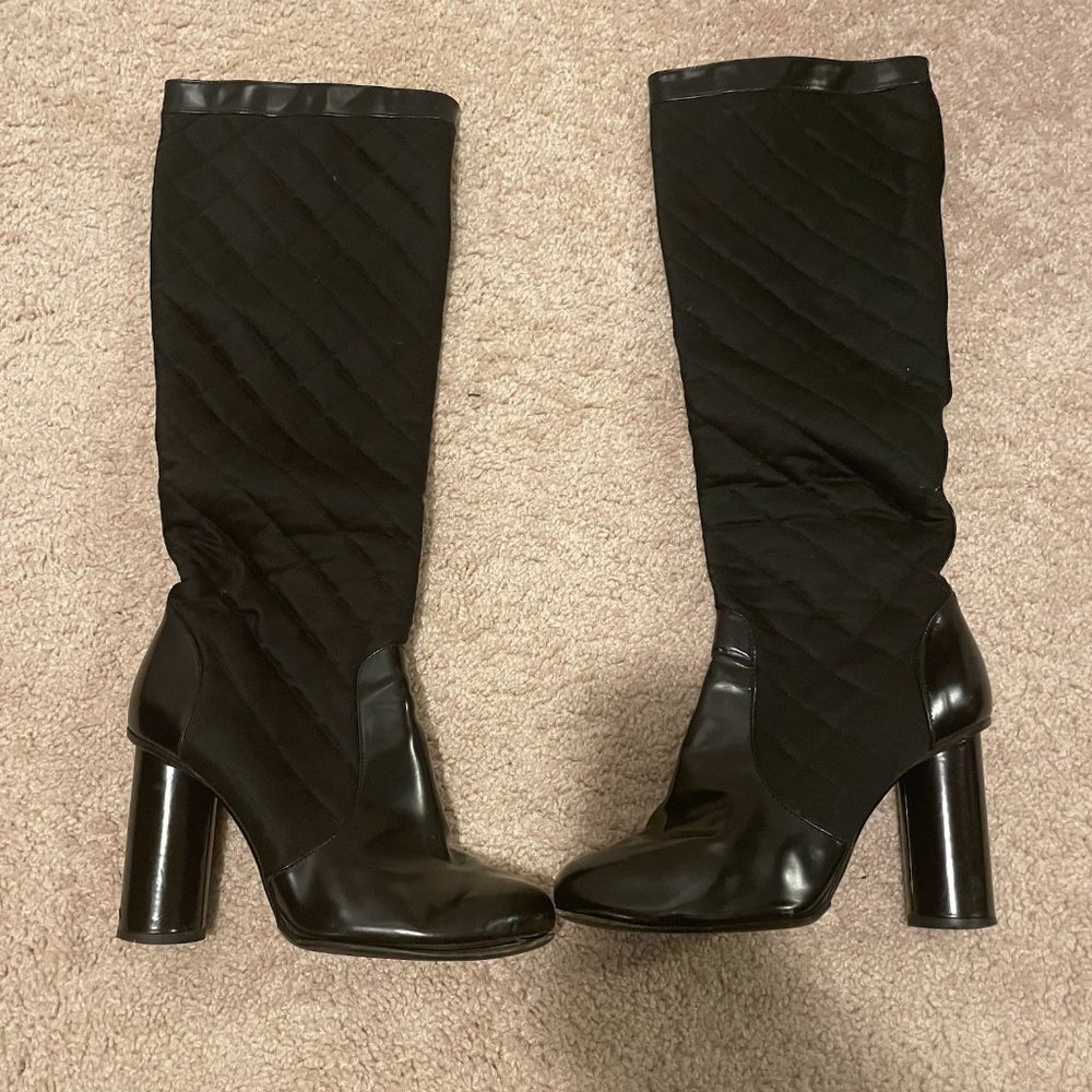 "Vintage" Burberry Circular Heel Tall Satin Zip-up Boots - Size 38 1/2